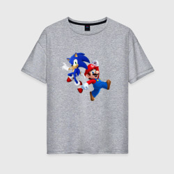 Женская футболка хлопок Oversize Sonic and Mario