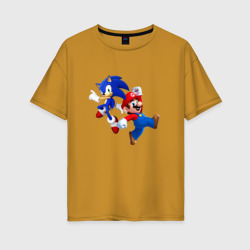 Женская футболка хлопок Oversize Sonic and Mario