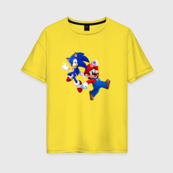 Женская футболка хлопок Oversize Sonic and Mario