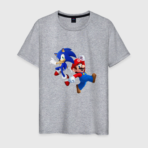 Мужская футболка хлопок Sonic and Mario, цвет меланж