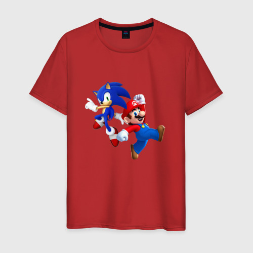 Мужская футболка хлопок Sonic and Mario, цвет красный