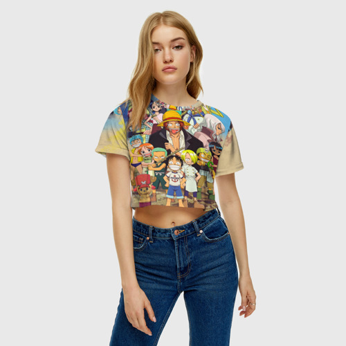 Женская футболка Crop-top 3D One Piece персонажи, цвет 3D печать - фото 4