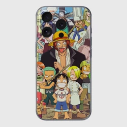Чехол для iPhone 15 Pro силиконовый с защитой камеры One Piece персонажи