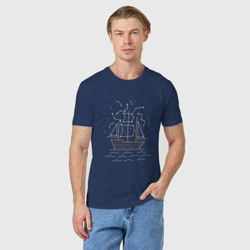 Мужская футболка хлопок Звездный корабль, цвет темно-синий - фото 3