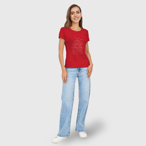 Женская футболка хлопок Slim Звездный корабль, цвет красный - фото 5