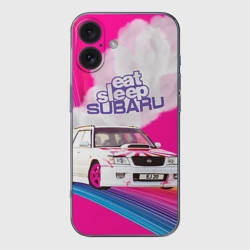 Чехол для iPhone 16 силиконовый с защитой камеры Subaru