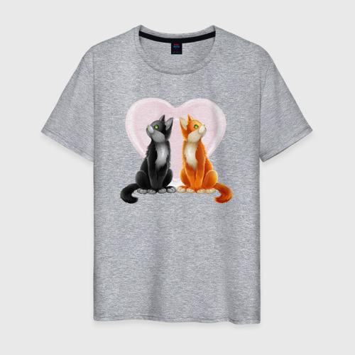 Мужская футболка хлопок Кот и кошка, цвет меланж