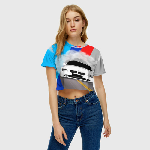 Женская футболка Crop-top 3D BMW, цвет 3D печать - фото 3