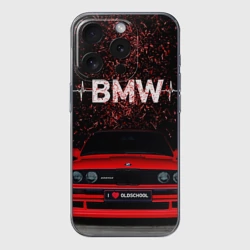 Чехол для iPhone 15 Pro силиконовый с защитой камеры BMW