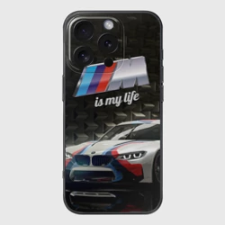 Чехол для iPhone 16 Pro Max силиконовый с защитой камеры BMW