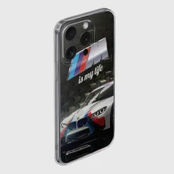 Чехол для iPhone 15 Pro силиконовый с защитой камеры BMW - фото 2