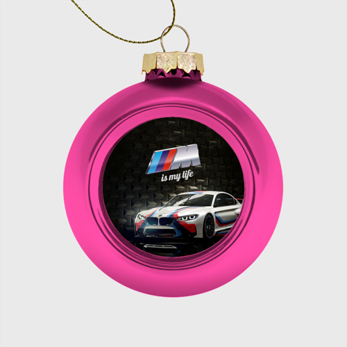 Стеклянный ёлочный шар с принтом BMW, вид спереди №1