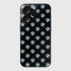 Чехол для iPhone 15 Pro силиконовый с защитой камеры BMW
