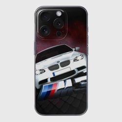 Чехол для iPhone 15 Pro Max силиконовый с защитой камеры BMW