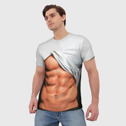 Мужская футболка 3D Идеальное тело в порванной майке - фото 2