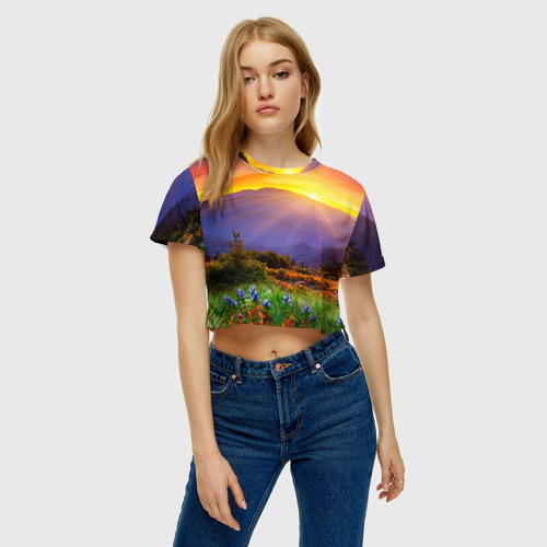 Женская футболка Crop-top 3D Природа, цвет 3D печать - фото 4