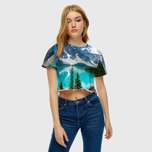 Женская футболка Crop-top 3D Озеро, цвет 3D печать - фото 3