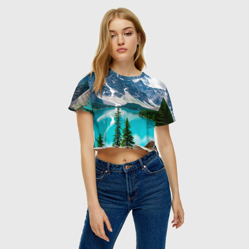 Женская футболка Crop-top 3D Озеро, цвет 3D печать - фото 4