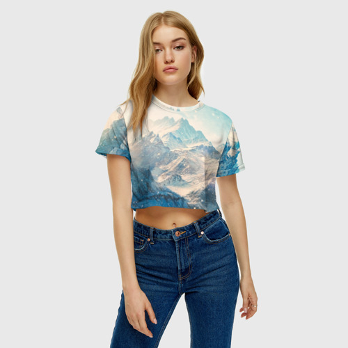 Женская футболка Crop-top 3D Горы, цвет 3D печать - фото 3