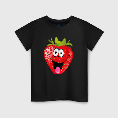 Детская футболка хлопок Клубника, цвет черный