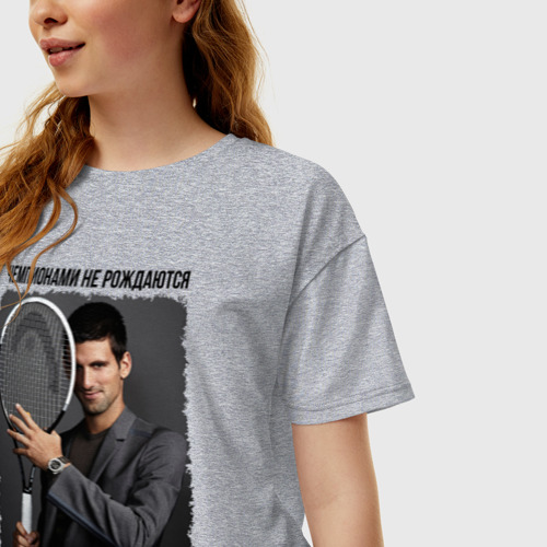 Женская футболка хлопок Oversize Новак Джокович Djokovic, цвет меланж - фото 3