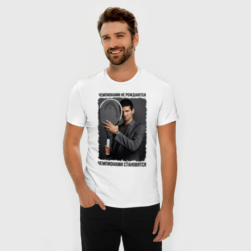 Мужская футболка хлопок Slim Новак Джокович Djokovic, цвет белый - фото 3