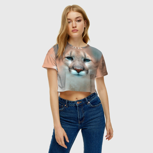 Женская футболка Crop-top 3D Пума, цвет 3D печать - фото 3