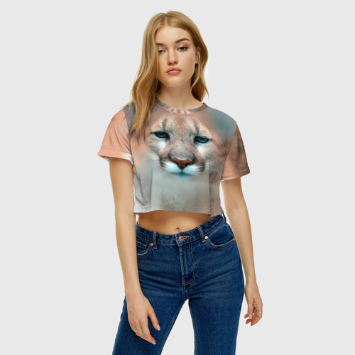 Женская футболка Crop-top 3D Пума, цвет 3D печать - фото 4