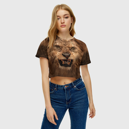 Женская футболка Crop-top 3D Лев, цвет 3D печать - фото 4