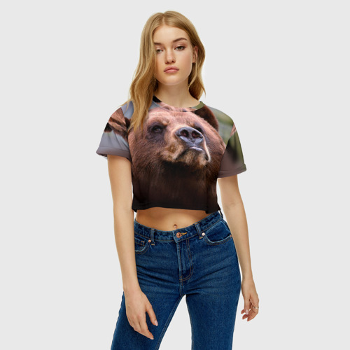 Женская футболка Crop-top 3D Медведь, цвет 3D печать - фото 3