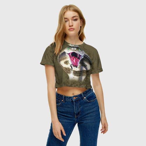 Женская футболка Crop-top 3D Кобра, цвет 3D печать - фото 4