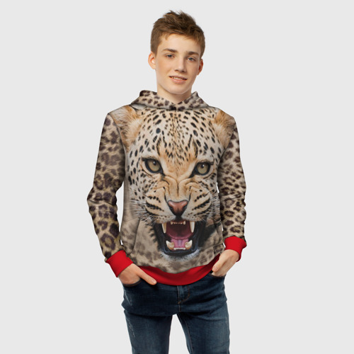 Детская толстовка 3D Леопард, цвет красный - фото 6