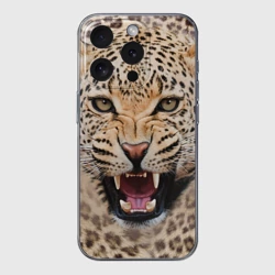 Чехол для iPhone 15 Pro силиконовый с защитой камеры Леопард