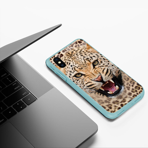 Чехол для iPhone XS Max матовый Леопард, цвет мятный - фото 5