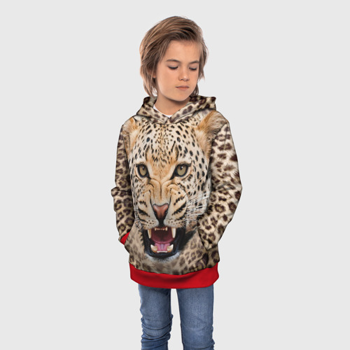 Детская толстовка 3D Леопард, цвет красный - фото 3