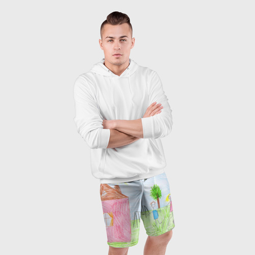 Мужские шорты спортивные Детские рисунки, цвет 3D печать - фото 5