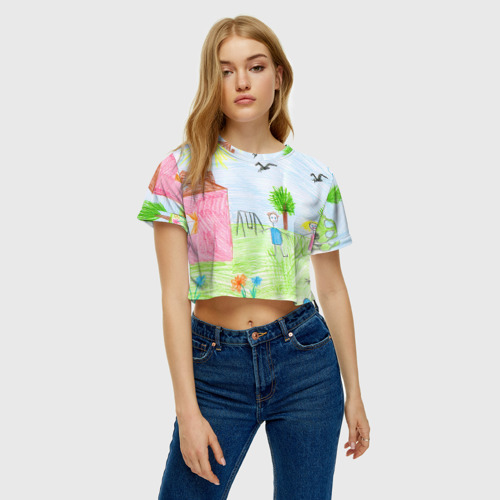 Женская футболка Crop-top 3D Детские рисунки, цвет 3D печать - фото 3