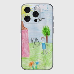 Чехол для iPhone 15 Pro Max силиконовый с защитой камеры Детские рисунки