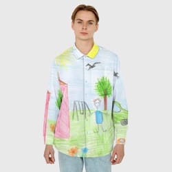 Мужская рубашка oversize 3D Детские рисунки - фото 2