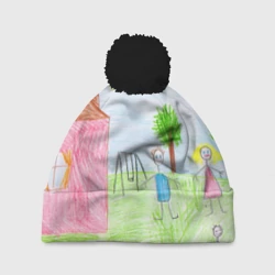 Шапка 3D c помпоном Детские рисунки
