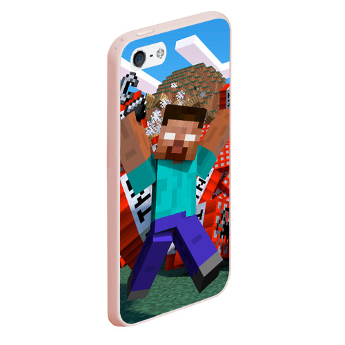 Чехол для iPhone 5/5S матовый Minecraft, цвет светло-розовый - фото 3