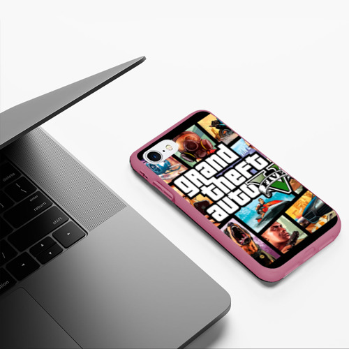 Чехол для iPhone 7/8 матовый GTA, цвет малиновый - фото 5