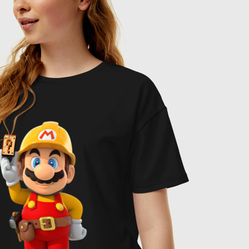 Женская футболка хлопок Oversize Super Mario, цвет черный - фото 3