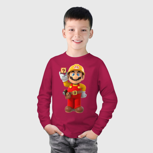 Детский лонгслив хлопок Super Mario, цвет маджента - фото 3