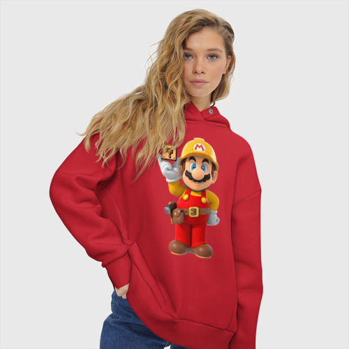 Женское худи Oversize хлопок Super Mario, цвет красный - фото 4