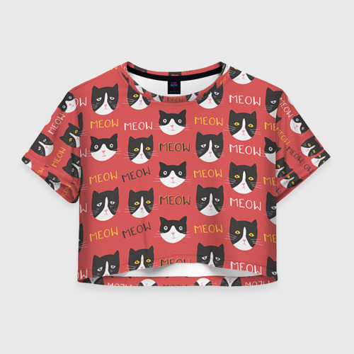 Женская футболка Crop-top 3D Meow, цвет 3D печать