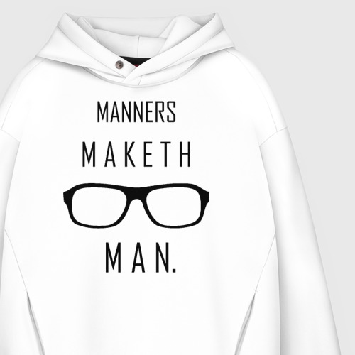 Мужское худи Oversize хлопок Kingsman Manners maketh man., цвет белый - фото 4