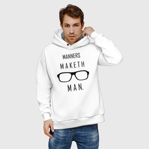 Мужское худи Oversize хлопок Kingsman Manners maketh man., цвет белый - фото 3