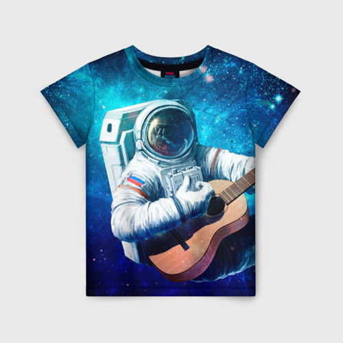 Детская футболка 3D с принтом Космонавт с гитарой, вид спереди #2