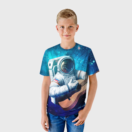 Детская футболка 3D с принтом Космонавт с гитарой, фото на моделе #1